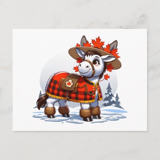 Funny Canada Themed Winter Donkey Postkarte (Vorderseite)