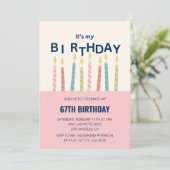 Funny Candle Pink Green 67. Geburtstag Einladungen (Stehend Vorderseite)