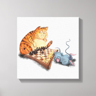 Funny Canvas Print Cat and Mouse Playing Schach Leinwanddruck