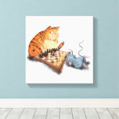 Funny Canvas Print Cat and Mouse Playing Schach Leinwanddruck (Insitu (Holzboden))