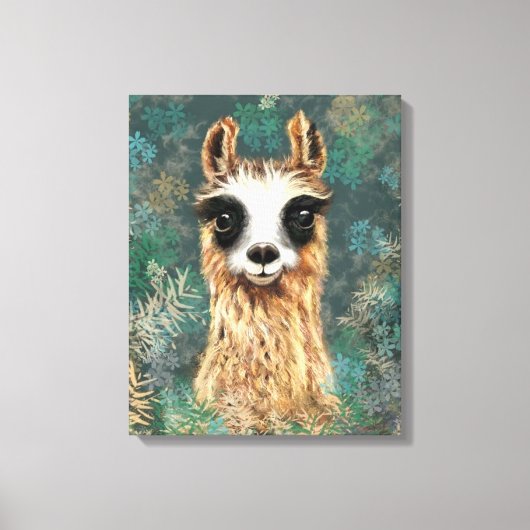 Funny Canvas Print Happy Curious Llama - Malerei Leinwanddruck (Vorderseite)