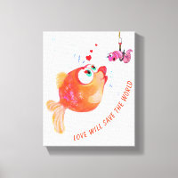 Funny Canvas Print mit Fisch und Wurm - Malerei