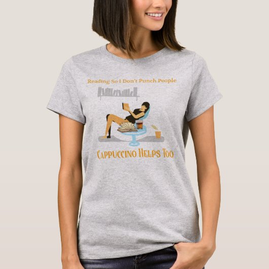 Funny Cappuccino und Bücher T-Shirt (Vorderseite)