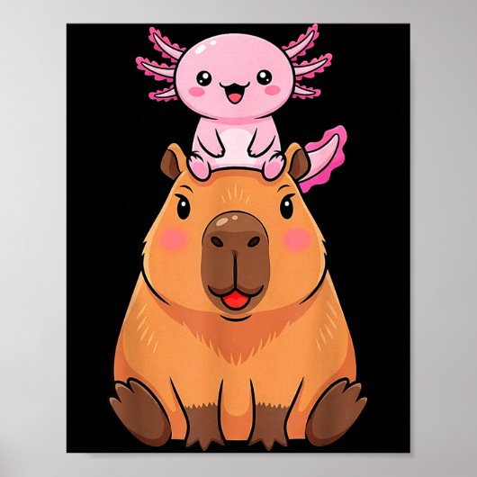 Funny Capybara Axolotl Kawaii Kids Boys Girls Anim Poster (Vorne)