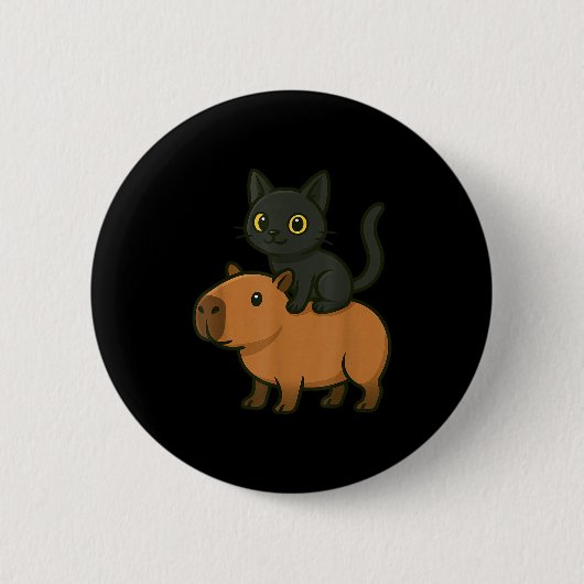 Funny Capybara Black Cat Tier Lover Mama Vater Kin Button (Vorderseite)