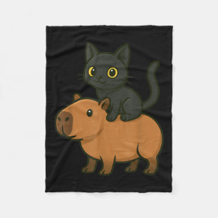 Funny Capybara Black Cat Tier Lover Mama Vater Kin Fleecedecke