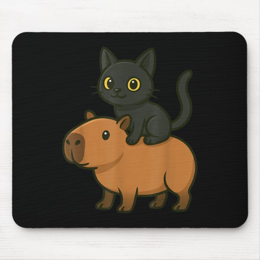 Funny Capybara Black Cat Tier Lover Mama Vater Kin Mousepad (Vorne)
