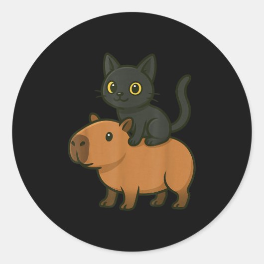 Funny Capybara Black Cat Tier Lover Mama Vater Kin Runder Aufkleber (Vorderseite)