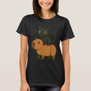 Funny Capybara Black Cat Tier Lover Mama Vater Kin T-Shirt