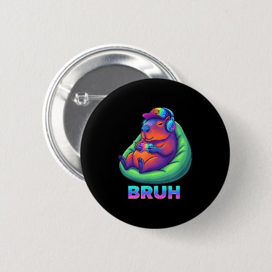 Funny Capybara Bruh Video Games Lovers  Button (Vorne & Hinten)