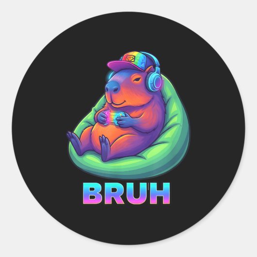 Funny Capybara Bruh Video Games Lovers Runder Aufkleber (Vorderseite)