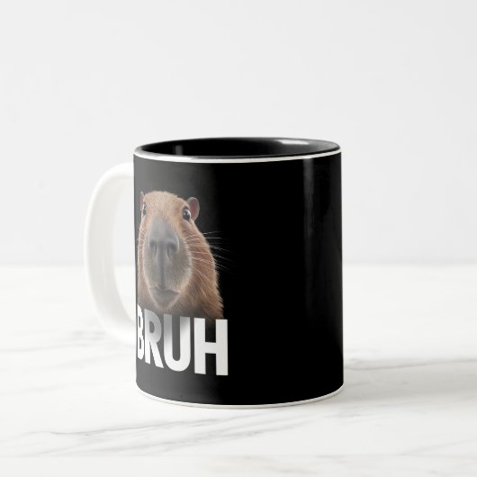 Funny Capybara Bruh Zweifarbige Tasse (Vorderseite Links)