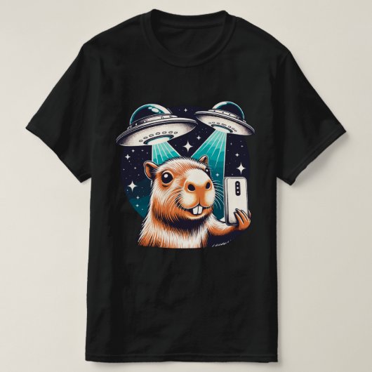 Funny Capybara ,Capybara Selfie mit UFOs T-Shirt (Design vorne)