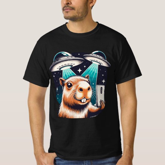 Funny Capybara ,Capybara Selfie mit UFOs T-Shirt (Vorderseite)