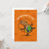 Funny Capybara Capybirthday To You! Dancer Cartoon Karte (Vorderseite/Rückseite Beispiel)