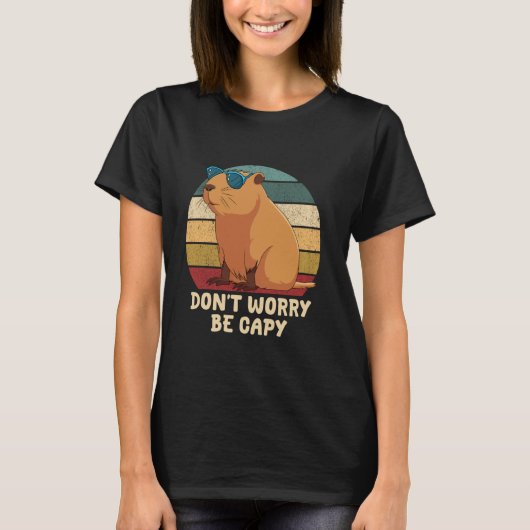 Funny Capybara Dont Worry Be Capy Lover Retro Rode T-Shirt (Vorderseite)