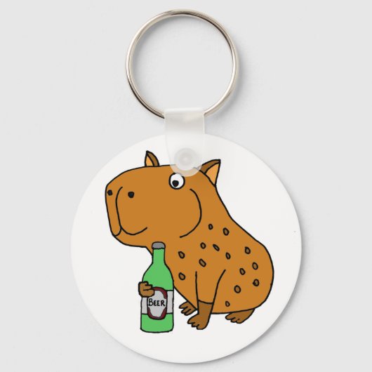 Funny Capybara Drinking Bottle of Beer Schlüsselanhänger (Vorderseite)