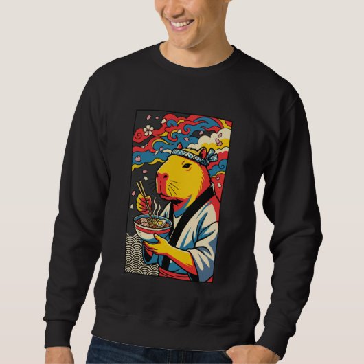 Funny Capybara Eating Ramen Japanese Noodles Lover Sweatshirt (Vorderseite)