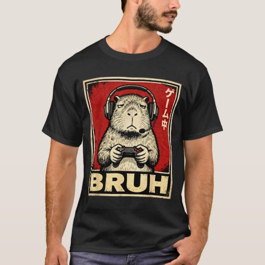 Funny Capybara Gamer Bruh Graphic Tee Men Boys Tee (Vorderseite)