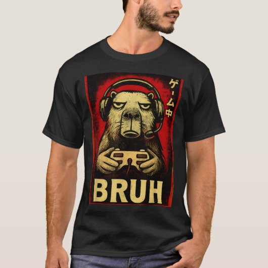 Funny Capybara Gamer Bruh Graphic Tee Men Boys Tee (Vorderseite)