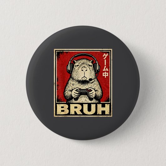 Funny Capybara Gamer Bruh Graphic Tee Men Boys Tee Button (Vorderseite)