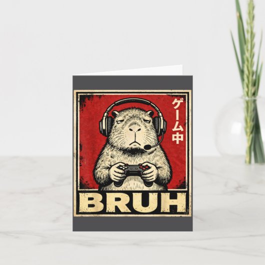 Funny Capybara Gamer Bruh Graphic Tee Men Boys Tee Karte (Vorderseite)