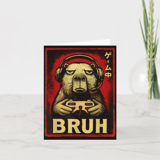Funny Capybara Gamer Bruh Graphic Tee Men Boys Tee Karte (Vorderseite)
