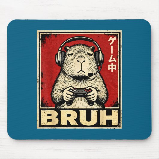 Funny Capybara Gamer Bruh Graphic Tee Men Boys Tee Mousepad (Vorne)