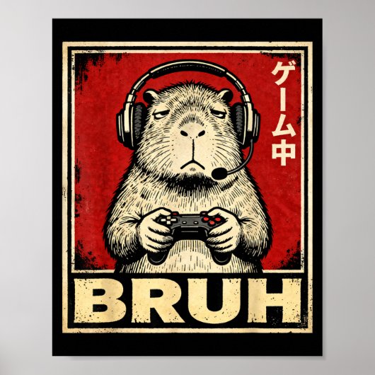 Funny Capybara Gamer Bruh Graphic Tee Men Boys Tee Poster (Vorne)
