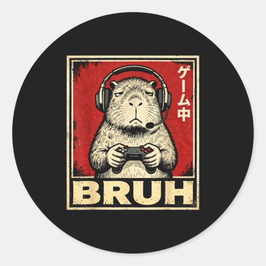 Funny Capybara Gamer Bruh Graphic Tee Men Boys Tee Runder Aufkleber (Vorderseite)