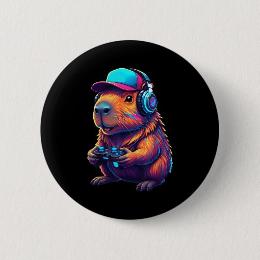 Funny Capybara Gamer Gaming Video Games Capybara  Button (Vorderseite)