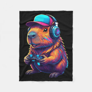 Funny Capybara Gamer Gaming Video Games Capybara  Fleecedecke