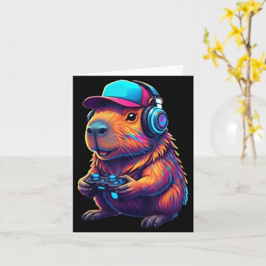 Funny Capybara Gamer Gaming Video Games Capybara Karte (Gelbe Blume)