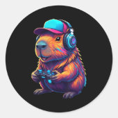 Funny Capybara Gamer Gaming Video Games Capybara Runder Aufkleber (Vorderseite)