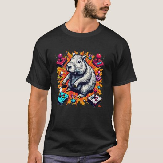 Funny Capybara Gaming Retro Rodent Capybara Video T-Shirt (Vorderseite)