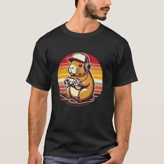 Funny Capybara Gaming Video Games Retro T-Shirt (Vorderseite)