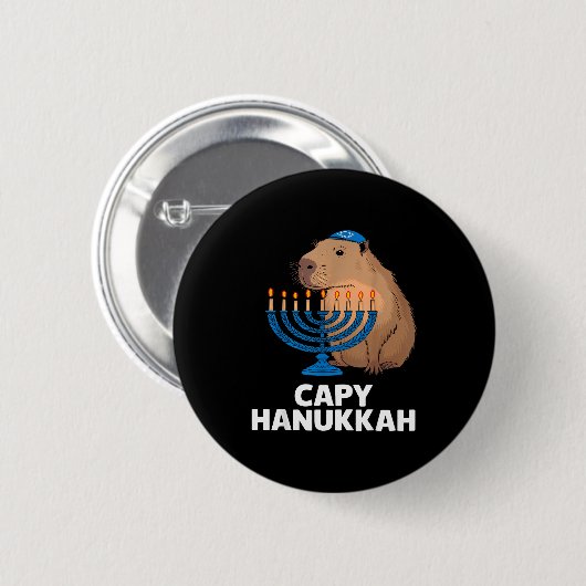 Funny Capybara Happy Hanukkah Chanukah Jewish Men  Button (Vorne & Hinten)