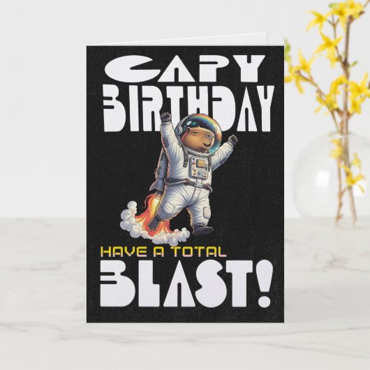 Funny Capybara in Space Capy Birthday Pun Karte (Gelbe Blume)