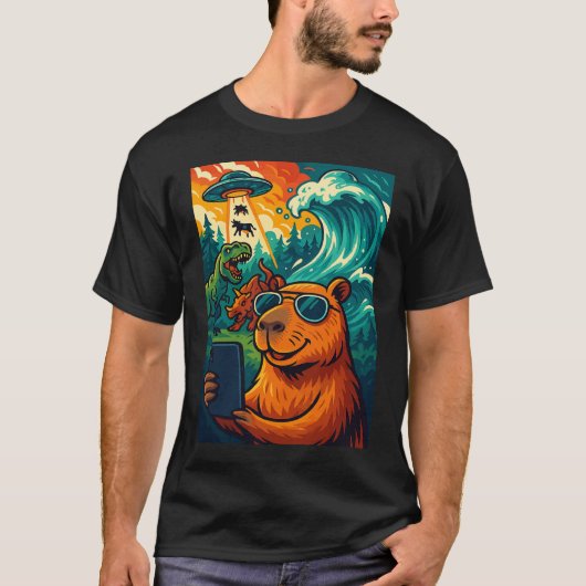 Funny Capybara Meme Selfie Cartoon T-Shirt (Vorderseite)