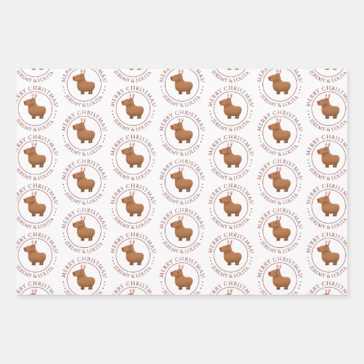 Funny Capybara Reindeer Christmas Geschenkpapier Set (Vorderseite 2)