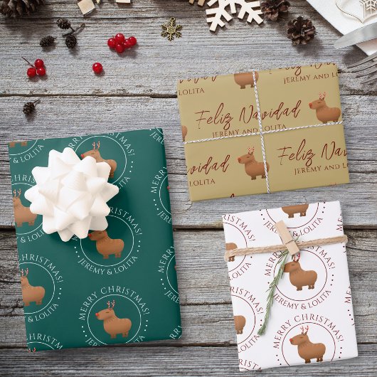 Funny Capybara Reindeer Weihnachten Geschenkpapier Set