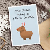 Funny Capybara Rentier Personalisierte Weihnachten Karte