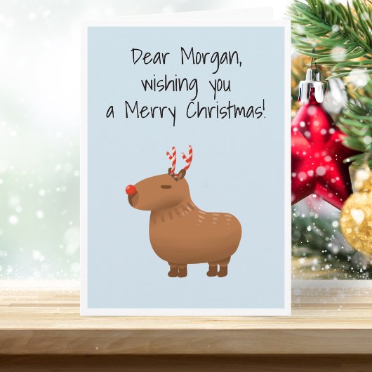 Funny Capybara Rentier Personalisierte Weihnachten Karte