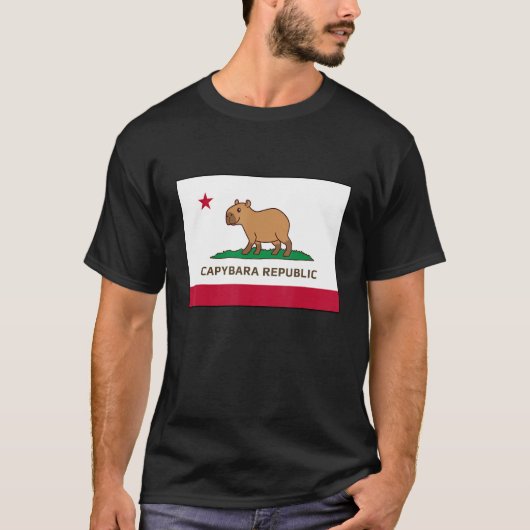 Funny Capybara Republic California Flag T-Shirt (Vorderseite)