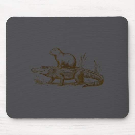 Funny Capybara Riding An Alligator Men Women Capyb Mousepad (Vorne)