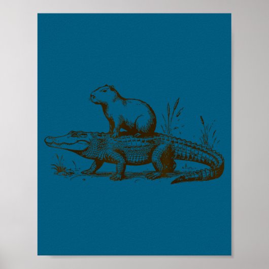 Funny Capybara Riding An Alligator Men Women Capyb Poster (Vorne)