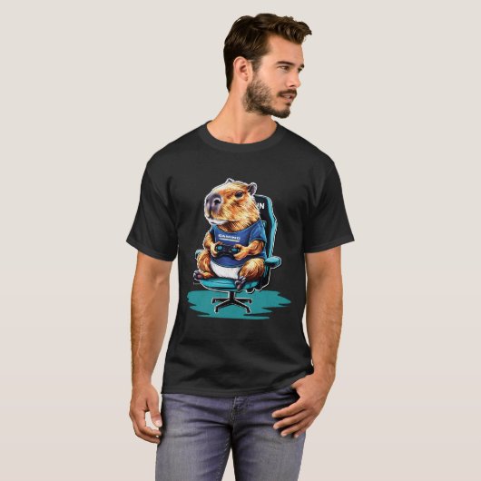 Funny Capybara Rodent & Video Games Lover T-Shirt (Vorne ganz)