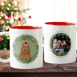 Funny Capybara Santa Christmas Custom Photo Zweifarbige Tasse