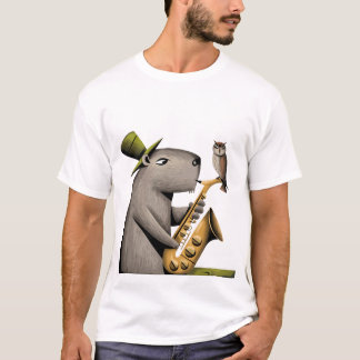 Funny Capybara Saxophon mit Schüssel spielen T-Shirt