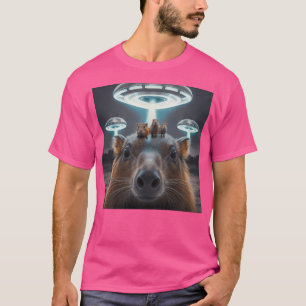 Funny Capybara Selfie mit Ufos komisch T-Shirt